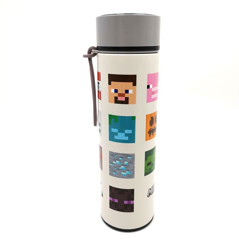 MINECRAFT FACES STAINLESS STELL HOT&COLD BOTTLE DIGITAL THERMOMETER 450 ml ΘΕΡΜΟΣ 