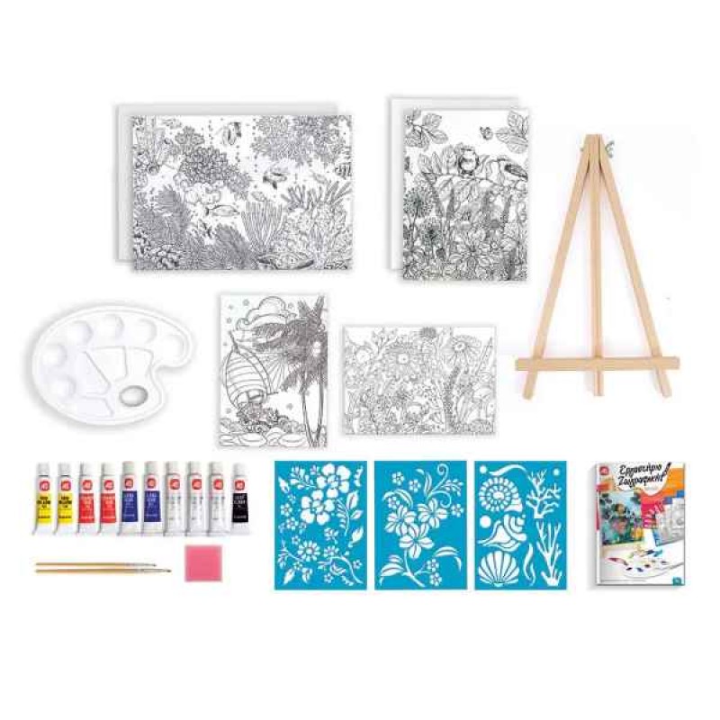 Εργαστήριο Ζωγραφικής Ακρυλικά Χρώματα Σετ Ζωγραφικής Με Ξύλινο Καβαλέτο Για 7+ Χρονών Κατασκευές