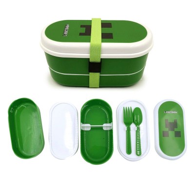 MINECRAFT CREEPER STACKED BENTO BOX LUNCH BOX WITH FORK & SPOON