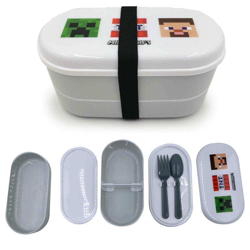 MINECRAFT FACES STACKED BENTO BOX LUNCH BOX WITH FORK & SPOON  ΦΑΓΗΤΟΔΟΧΕΙΑ
