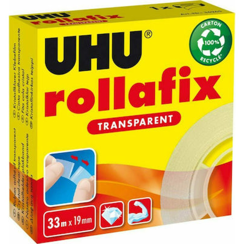 UHU Σελοτέιπ Rollafix Transparent 19mm x 33m Ταινίες Συσκευασίας - Σελοτέιπ